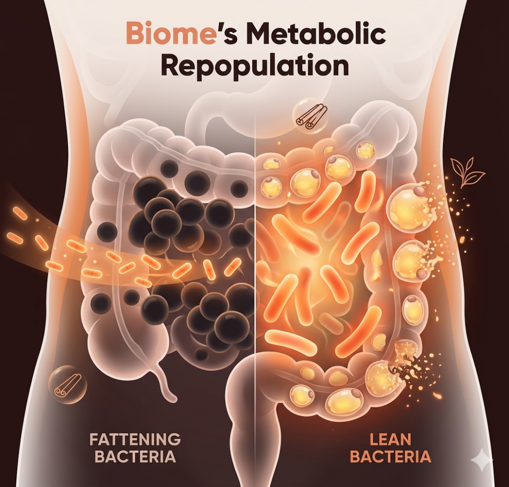 Illustration of gut microbiome balance and fat loss