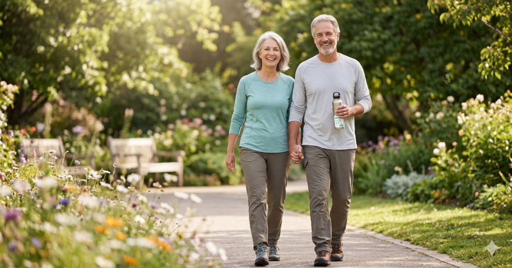 Healthy middle-aged couple enjoying an active lifestyle with Gluco6