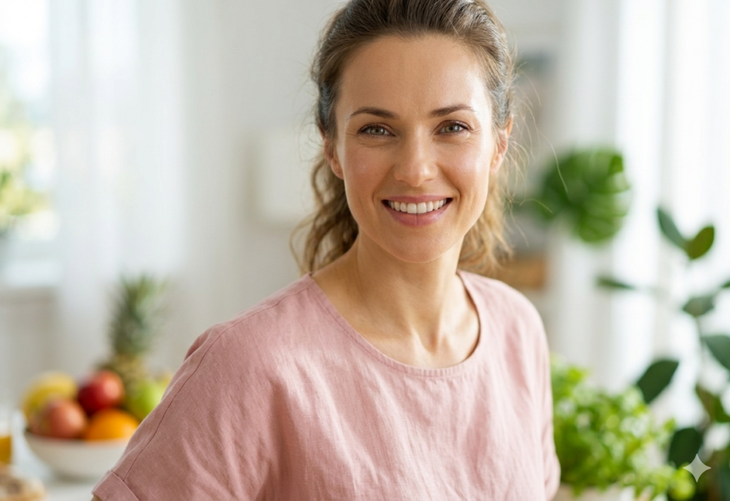 Confident woman with glowing skin and a healthy lifestyle