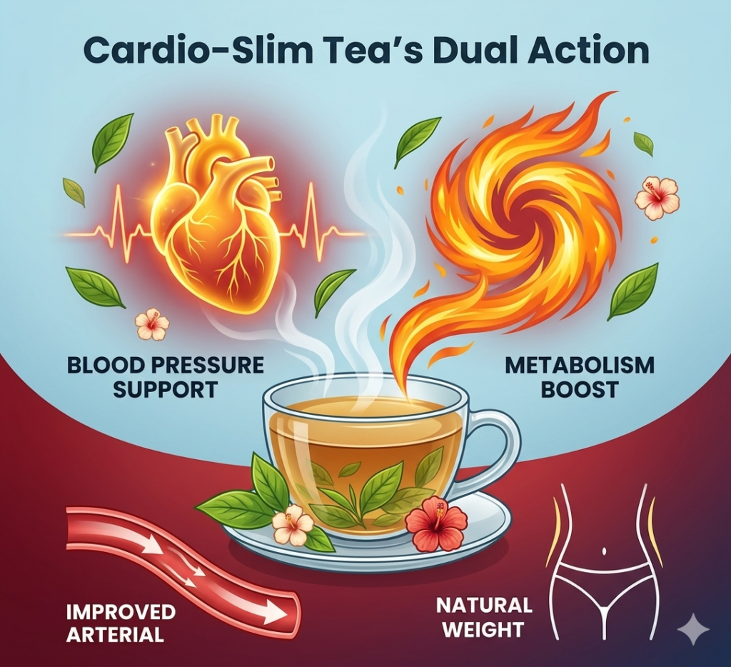 A cup of herbal tea with heart health and metabolism symbols
