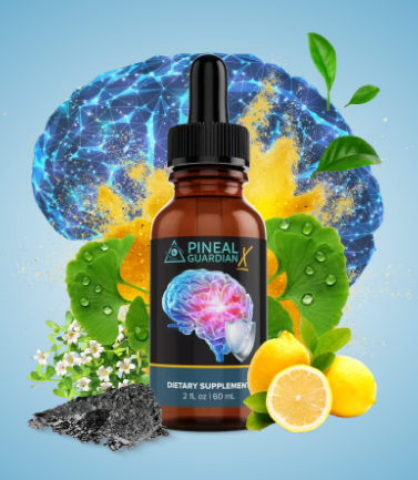 Pineal Guardian brain health supplement bottle with natural herbs and ingredients.