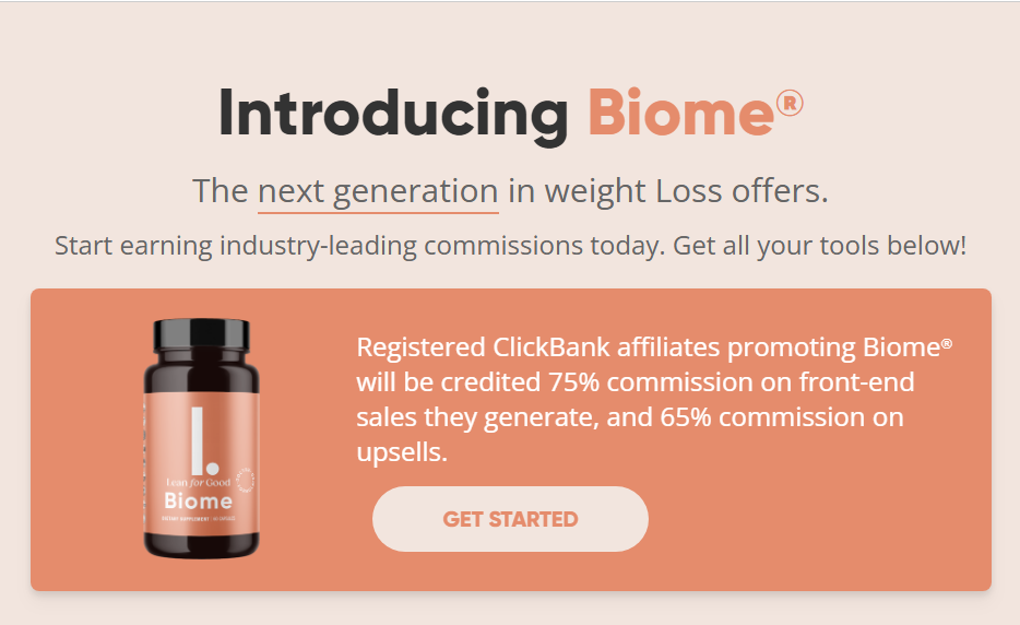 Biome dietary supplement bottle with natural ingredients representing gut health.