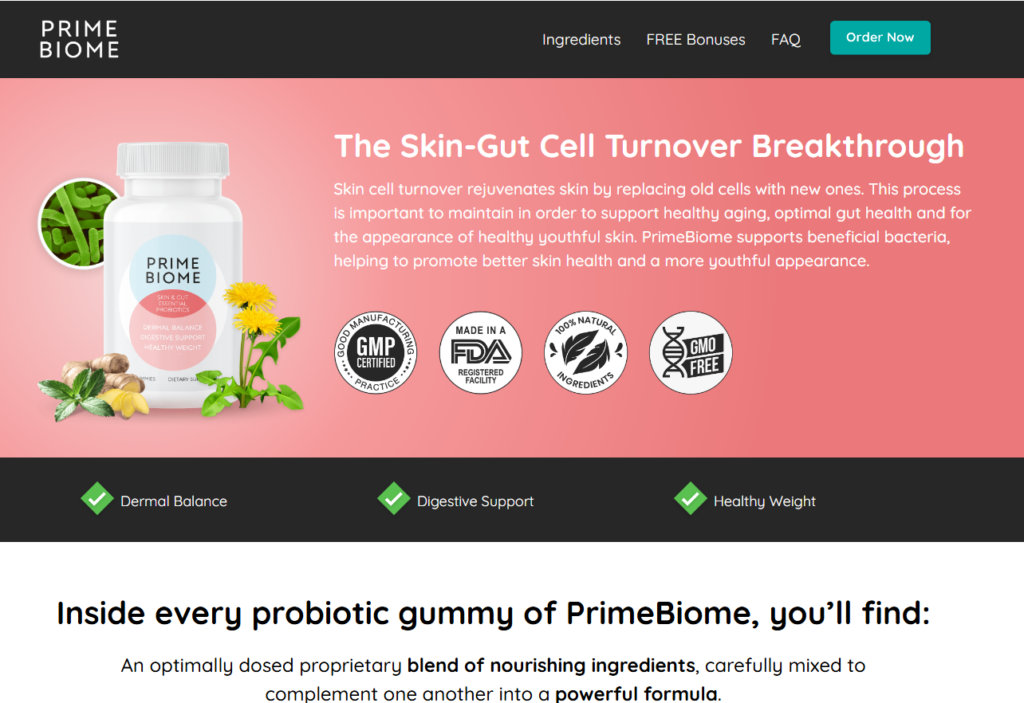 PrimeBiome probiotic gummies for skin and gut health balance